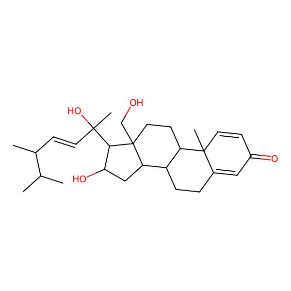 2D Structure of 16-Hydroxy-17-(2-hydroxy-5,6-dimethylhept-3-en-2-yl)-13-(hydroxymethyl)-10-methyl-6,7,8,9,11,12,14,15,16,17-decahydrocyclopenta[a]phenanthren-3-one