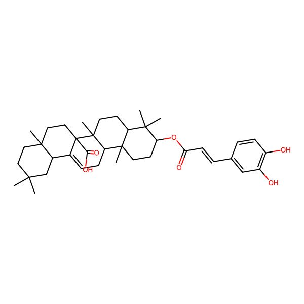 2D Structure of (4aR,6aR,6aR,6bR,8aR,10R,12aR,14bR)-10-[(E)-3-(3,4-dihydroxyphenyl)prop-2-enoyl]oxy-2,2,4a,6b,9,9,12a-heptamethyl-1,3,4,5,6,6a,7,8,8a,10,11,12,13,14b-tetradecahydropicene-6a-carboxylic acid