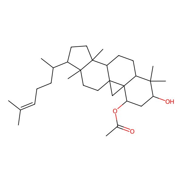 2D Structure of [6-Hydroxy-7,7,12,16-tetramethyl-15-(6-methylhept-5-en-2-yl)-4-pentacyclo[9.7.0.01,3.03,8.012,16]octadecanyl] acetate