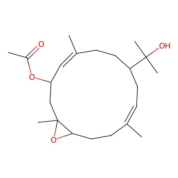 2D Structure of [(1R,3S,4E,8R,10E,14S)-8-(2-hydroxypropan-2-yl)-1,5,11-trimethyl-15-oxabicyclo[12.1.0]pentadeca-4,10-dien-3-yl] acetate