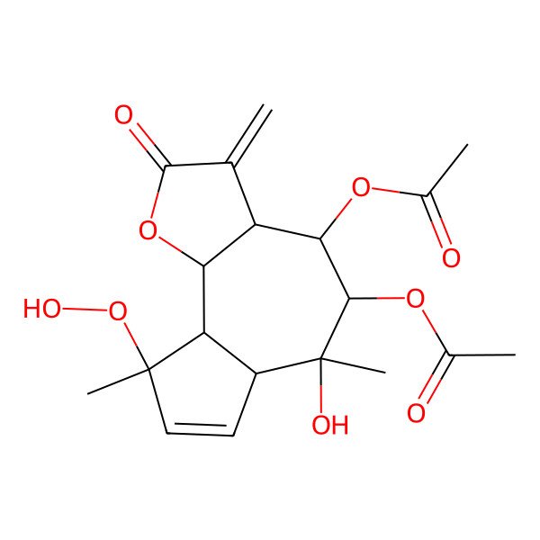 2D Structure of [(3aS,4R,5R,6S,6aR,9R,9aS,9bS)-5-acetyloxy-9-hydroperoxy-6-hydroxy-6,9-dimethyl-3-methylidene-2-oxo-3a,4,5,6a,9a,9b-hexahydroazuleno[4,5-b]furan-4-yl] acetate