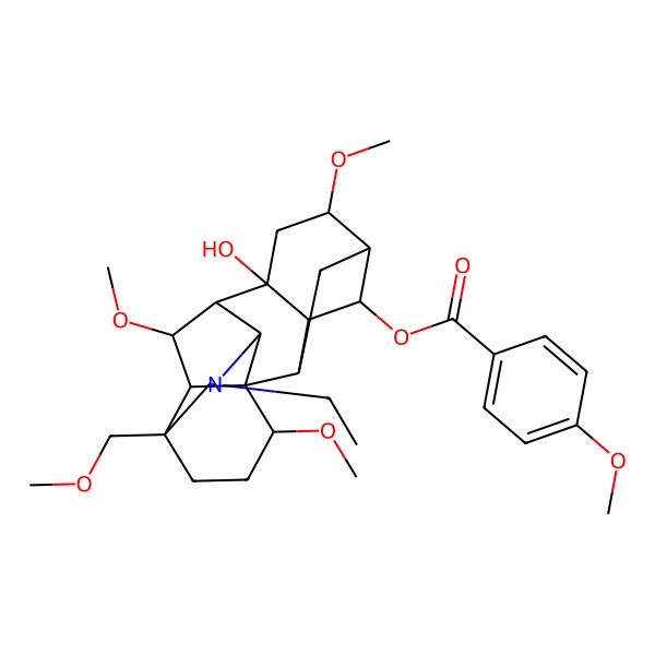 2D Structure of [11-Ethyl-8-hydroxy-6,16,18-trimethoxy-13-(methoxymethyl)-11-azahexacyclo[7.7.2.12,5.01,10.03,8.013,17]nonadecan-4-yl] 4-methoxybenzoate