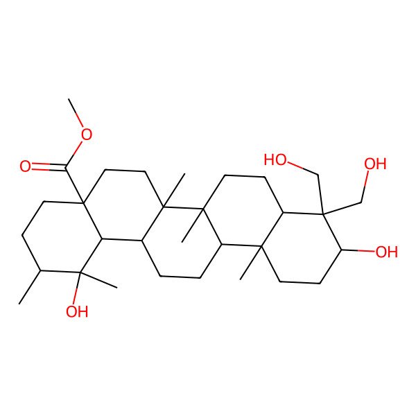 2D Structure of Methyl 1,10-dihydroxy-9,9-bis(hydroxymethyl)-1,2,6a,6b,12a-pentamethyl-2,3,4,5,6,6a,7,8,8a,10,11,12,13,14,14a,14b-hexadecahydropicene-4a-carboxylate