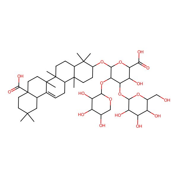 2D Structure of (2S,3S,4S,5R,6R)-6-[[(3S,4aR,6aR,6bR,8aS,12aS,14aR,14bR)-8a-carboxy-4,4,6a,6b,11,11,14b-heptamethyl-1,2,3,4a,5,6,7,8,9,10,12,12a,14,14a-tetradecahydropicen-3-yl]oxy]-3-hydroxy-4-[(2S,3R,4S,5R,6R)-3,4,5-trihydroxy-6-(hydroxymethyl)oxan-2-yl]oxy-5-[(2S,3R,4S,5R)-3,4,5-trihydroxyoxan-2-yl]oxyoxane-2-carboxylic acid