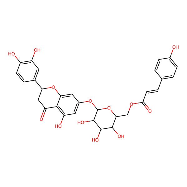 2D Structure of [6-[[2-(3,4-Dihydroxyphenyl)-5-hydroxy-4-oxo-2,3-dihydrochromen-7-yl]oxy]-3,4,5-trihydroxyoxan-2-yl]methyl 3-(4-hydroxyphenyl)prop-2-enoate