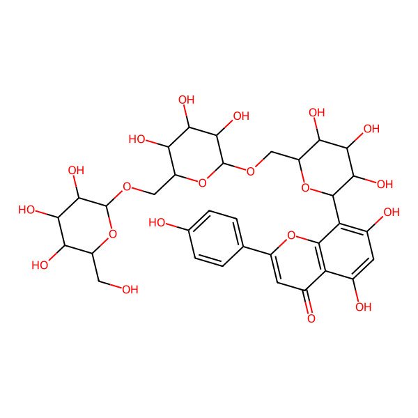 2D Structure of 5,7-dihydroxy-2-(4-hydroxyphenyl)-8-[(2S,3R,4R,5S,6S)-3,4,5-trihydroxy-6-[[(2R,3R,4S,5S,6R)-3,4,5-trihydroxy-6-[[(2R,3R,4S,5S,6R)-3,4,5-trihydroxy-6-(hydroxymethyl)oxan-2-yl]oxymethyl]oxan-2-yl]oxymethyl]oxan-2-yl]chromen-4-one