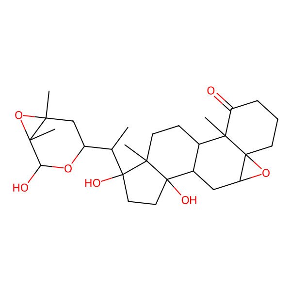 2D Structure of 12,15-Dihydroxy-15-[1-(2-hydroxy-1,6-dimethyl-3,7-dioxabicyclo[4.1.0]heptan-4-yl)ethyl]-2,16-dimethyl-8-oxapentacyclo[9.7.0.02,7.07,9.012,16]octadecan-3-one