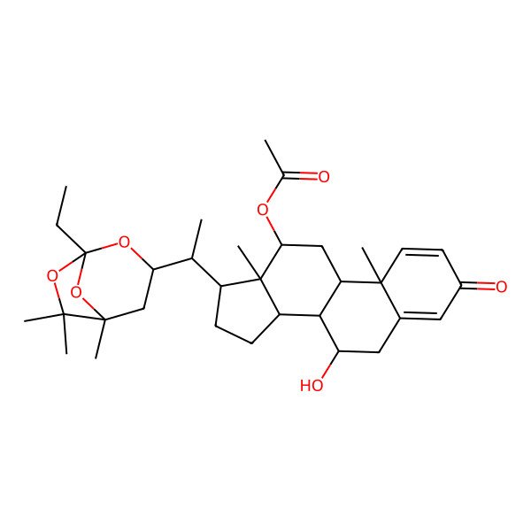 2D Structure of [17-[1-(1-Ethyl-5,6,6-trimethyl-2,7,8-trioxabicyclo[3.2.1]octan-3-yl)ethyl]-7-hydroxy-10,13-dimethyl-3-oxo-6,7,8,9,11,12,14,15,16,17-decahydrocyclopenta[a]phenanthren-12-yl] acetate