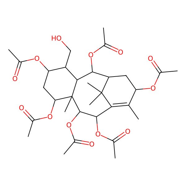 2D Structure of [(1S,2S,3R,4R,5S,7R,8R,9R,10S,13R)-2,7,9,10,13-pentaacetyloxy-4-(hydroxymethyl)-8,12,15,15-tetramethyl-5-tricyclo[9.3.1.03,8]pentadec-11-enyl] acetate