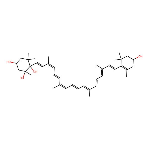 2D Structure of (1R,2R,4R)-1-[(1E,3E,5E,7E,9E,11E,13E,15E,17E)-18-[(4S)-4-hydroxy-2,6,6-trimethylcyclohexen-1-yl]-3,7,12,16-tetramethyloctadeca-1,3,5,7,9,11,13,15,17-nonaenyl]-2,6,6-trimethylcyclohexane-1,2,4-triol