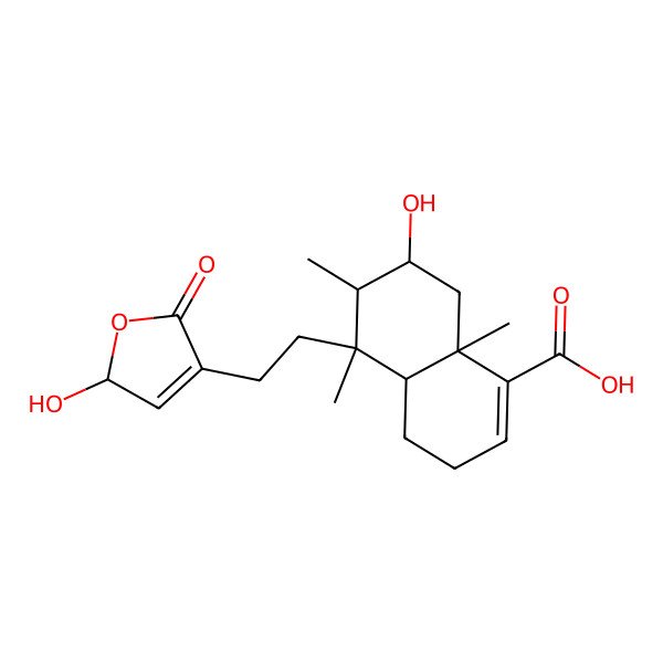 2D Structure of (4aR,5R,6S,7R,8aR)-7-hydroxy-5-[2-[(2S)-2-hydroxy-5-oxo-2H-furan-4-yl]ethyl]-5,6,8a-trimethyl-3,4,4a,6,7,8-hexahydronaphthalene-1-carboxylic acid