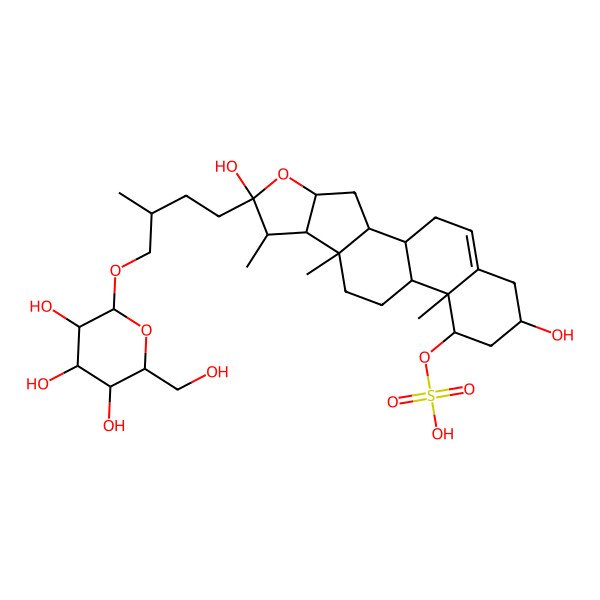 2D Structure of [6,16-Dihydroxy-7,9,13-trimethyl-6-[3-methyl-4-[3,4,5-trihydroxy-6-(hydroxymethyl)oxan-2-yl]oxybutyl]-5-oxapentacyclo[10.8.0.02,9.04,8.013,18]icos-18-en-14-yl] hydrogen sulfate