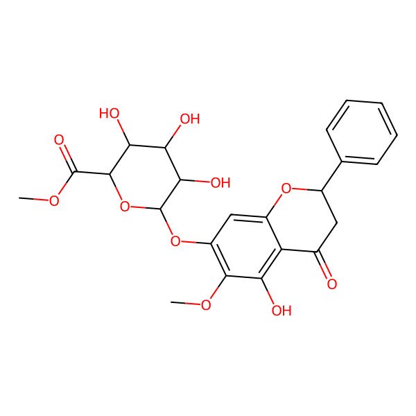 2D Structure of methyl (2S,3S,4S,5R,6S)-3,4,5-trihydroxy-6-[[(2S)-5-hydroxy-6-methoxy-4-oxo-2-phenyl-2,3-dihydrochromen-7-yl]oxy]oxane-2-carboxylate