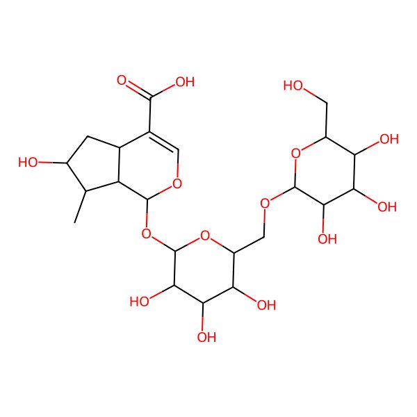 2D Structure of (1S,4aS,6S,7R,7aR)-6-hydroxy-7-methyl-1-[(2S,3R,4S,5S,6R)-3,4,5-trihydroxy-6-[[(2R,3R,4S,5S,6R)-3,4,5-trihydroxy-6-(hydroxymethyl)oxan-2-yl]oxymethyl]oxan-2-yl]oxy-1,4a,5,6,7,7a-hexahydrocyclopenta[c]pyran-4-carboxylic acid