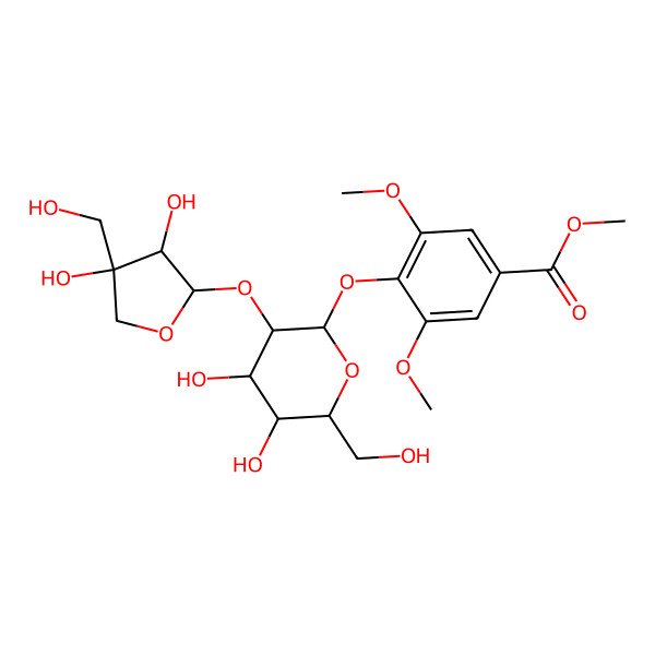 2D Structure of methyl 4-[(2S,3R,4S,5S,6R)-3-[(2S,3R,4R)-3,4-dihydroxy-4-(hydroxymethyl)oxolan-2-yl]oxy-4,5-dihydroxy-6-(hydroxymethyl)oxan-2-yl]oxy-3,5-dimethoxybenzoate