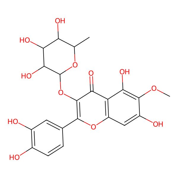 2D Structure of 2-(3,4-Dihydroxyphenyl)-5,7-dihydroxy-6-methoxy-3-(3,4,5-trihydroxy-6-methyloxan-2-yl)oxychromen-4-one