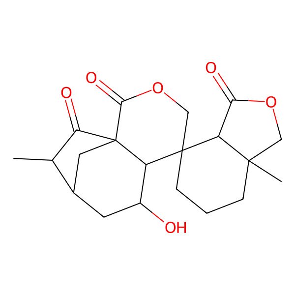 2D Structure of (1S,3'aR,5R,6S,7R,7'aR,9S,10S)-7-hydroxy-3'a,10-dimethylspiro[3-oxatricyclo[7.2.1.01,6]dodecane-5,7'-4,5,6,7a-tetrahydro-3H-2-benzofuran]-1',2,11-trione