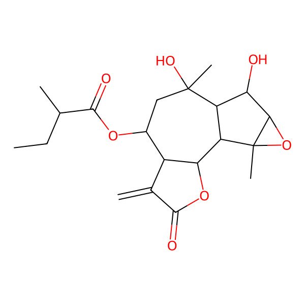 2D Structure of [(1S,2R,6R,7R,9R,10S,11S,12R,14S)-9,11-dihydroxy-9,14-dimethyl-5-methylidene-4-oxo-3,13-dioxatetracyclo[8.4.0.02,6.012,14]tetradecan-7-yl] (2S)-2-methylbutanoate
