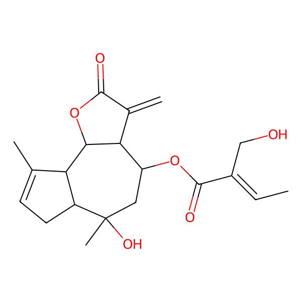2D Structure of (6-hydroxy-6,9-dimethyl-3-methylidene-2-oxo-4,5,6a,7,9a,9b-hexahydro-3aH-azuleno[4,5-b]furan-4-yl) 2-(hydroxymethyl)but-2-enoate