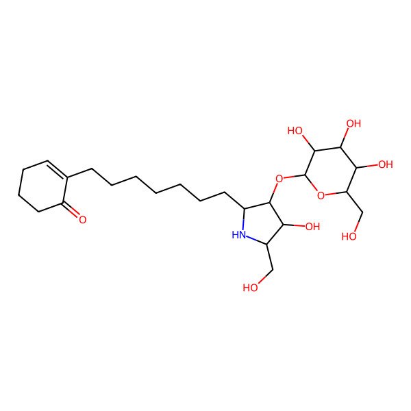 2D Structure of 2-[7-[(2R,3R,4S,5R)-4-hydroxy-5-(hydroxymethyl)-3-[(2R,3R,4S,5S,6R)-3,4,5-trihydroxy-6-(hydroxymethyl)oxan-2-yl]oxypyrrolidin-2-yl]heptyl]cyclohex-2-en-1-one