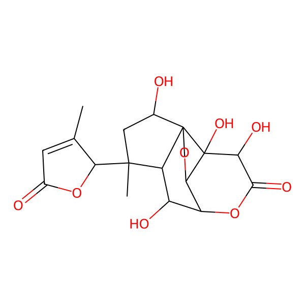 2D Structure of (1S,2R,3R,4S,6R,7R,10R,11R,12S)-2,6,11,12-tetrahydroxy-4-methyl-4-[(2R)-3-methyl-5-oxo-2H-furan-2-yl]-9,14-dioxatetracyclo[8.4.0.03,7.07,11]tetradecan-13-one