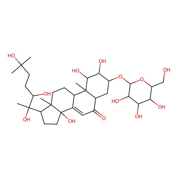 2D Structure of 1,2,14-trihydroxy-10,13-dimethyl-3-[3,4,5-trihydroxy-6-(hydroxymethyl)oxan-2-yl]oxy-17-(2,3,6-trihydroxy-6-methylheptan-2-yl)-2,3,4,5,9,11,12,15,16,17-decahydro-1H-cyclopenta[a]phenanthren-6-one