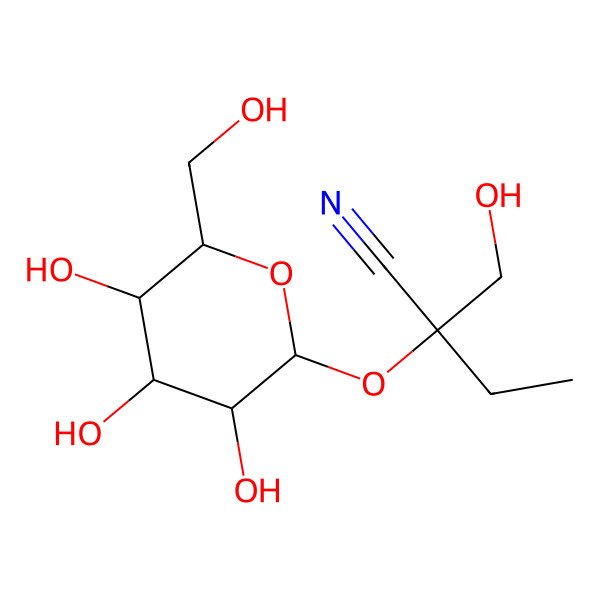 2D Structure of (2R)-2-(hydroxymethyl)-2-[(2S,3R,4S,5S,6R)-3,4,5-trihydroxy-6-(hydroxymethyl)oxan-2-yl]oxybutanenitrile