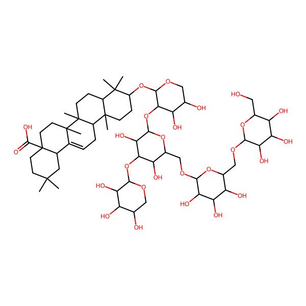 2D Structure of 10-[3-[3,5-Dihydroxy-4-(3,4,5-trihydroxyoxan-2-yl)oxy-6-[[3,4,5-trihydroxy-6-[[3,4,5-trihydroxy-6-(hydroxymethyl)oxan-2-yl]oxymethyl]oxan-2-yl]oxymethyl]oxan-2-yl]oxy-4,5-dihydroxyoxan-2-yl]oxy-2,2,6a,6b,9,9,12a-heptamethyl-1,3,4,5,6,6a,7,8,8a,10,11,12,13,14b-tetradecahydropicene-4a-carboxylic acid
