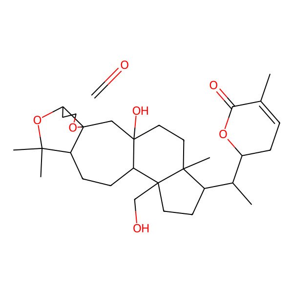 2D Structure of (1R,3S,7S,10R,13R,14S,17R,18S)-1-hydroxy-14-(hydroxymethyl)-9,9,18-trimethyl-17-[(1R)-1-[(2R)-5-methyl-6-oxo-2,3-dihydropyran-2-yl]ethyl]-4,8-dioxapentacyclo[11.7.0.03,7.03,10.014,18]icosan-5-one