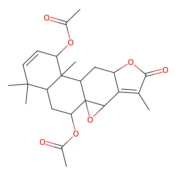 2D Structure of (12-Acetyloxy-5,11,15,15-tetramethyl-6-oxo-2,7-dioxapentacyclo[8.8.0.01,3.04,8.011,16]octadeca-4,13-dien-18-yl) acetate