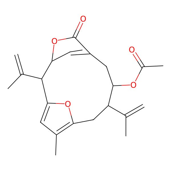 2D Structure of [(2R,3R,8S,9R)-12-methyl-5-oxo-2,9-bis(prop-1-en-2-yl)-4,14-dioxatricyclo[9.2.1.13,6]pentadeca-1(13),6(15),11-trien-8-yl] acetate