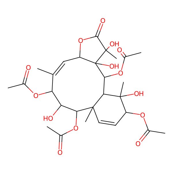 2D Structure of [(1S,2S,3S,4S,7S,8Z,10S,11R,12S,13R,16R,17S)-2,10,12-triacetyloxy-3,4,11,17-tetrahydroxy-4,9,13,17-tetramethyl-5-oxo-6-oxatricyclo[11.4.0.03,7]heptadeca-8,14-dien-16-yl] acetate
