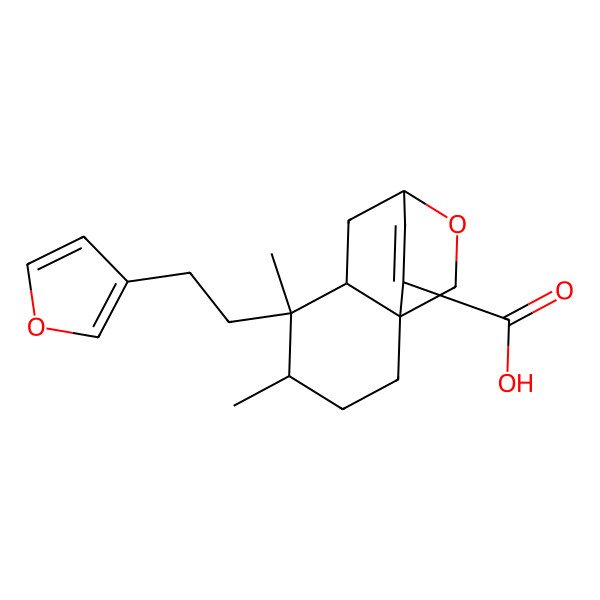 2D Structure of (1R,4S,5R,6S,8S)-5-[2-(furan-3-yl)ethyl]-4,5-dimethyl-9-oxatricyclo[6.2.2.01,6]dodec-11-ene-11-carboxylic acid