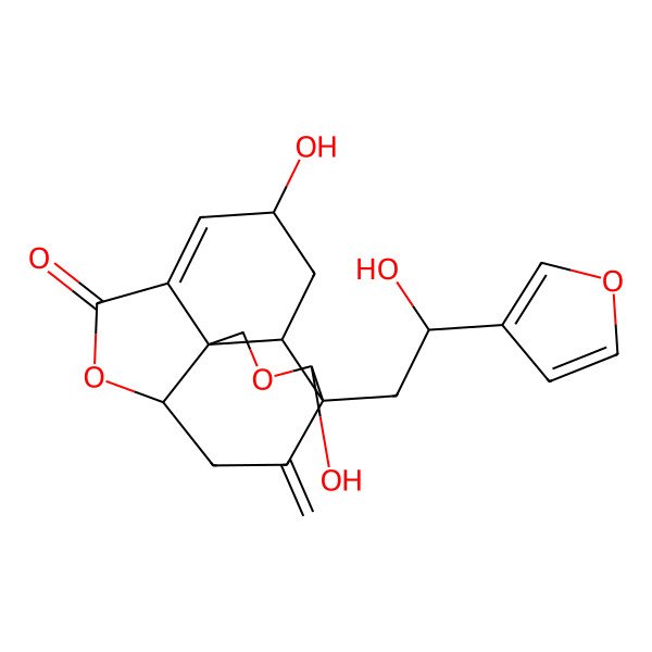 2D Structure of (1S,2S,4S,9R,12S,13R)-12-[(2S)-2-(furan-3-yl)-2-hydroxyethyl]-4,13-dihydroxy-11-methylidene-8,14-dioxatetracyclo[7.6.0.01,6.02,12]pentadec-5-en-7-one
