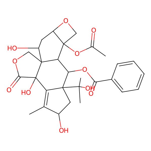 2D Structure of [(1R,5R,8S,10S,11S,12R,13S,16R,18S)-13-acetyloxy-5,8,18-trihydroxy-10-(2-hydroxypropan-2-yl)-7-methyl-4-oxo-3,15-dioxapentacyclo[10.6.0.01,5.06,10.013,16]octadec-6-en-11-yl] benzoate