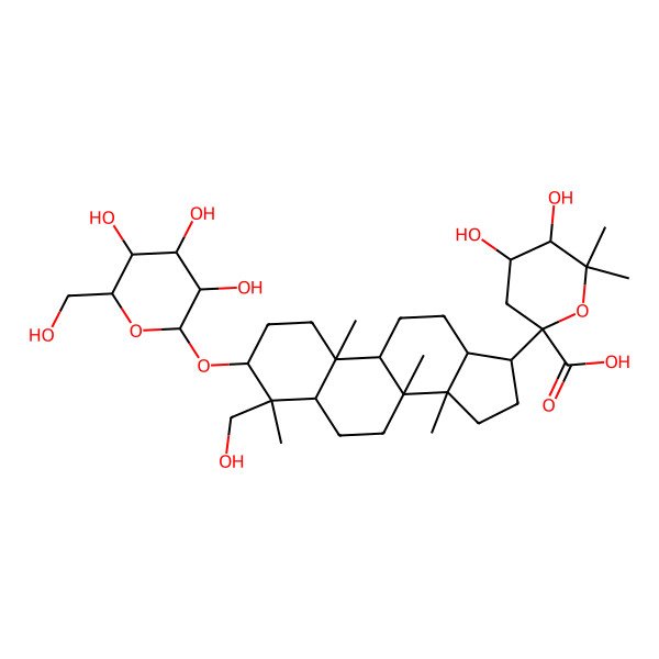 2D Structure of 4,5-dihydroxy-2-[4-(hydroxymethyl)-4,8,10,14-tetramethyl-3-[3,4,5-trihydroxy-6-(hydroxymethyl)oxan-2-yl]oxy-2,3,5,6,7,9,11,12,13,15,16,17-dodecahydro-1H-cyclopenta[a]phenanthren-17-yl]-6,6-dimethyloxane-2-carboxylic acid