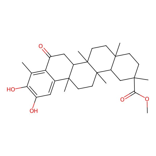 2D Structure of methyl (2R,4aS,6aR,6aR,6bR,14aS,14bR)-10,11-dihydroxy-2,4a,6a,6a,9,14a-hexamethyl-8-oxo-1,3,4,5,6,6b,7,13,14,14b-decahydropicene-2-carboxylate