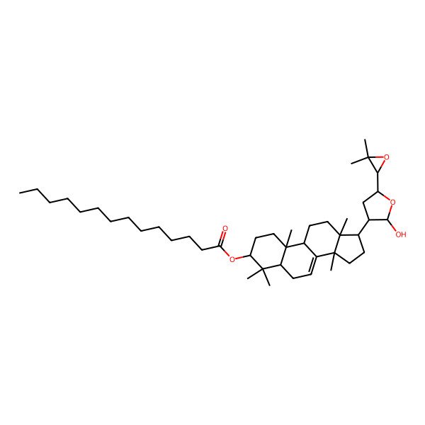 2D Structure of [(3S,5S,9R,10R,13S,14S,17S)-17-[(2R,3S,5R)-5-[(2S)-3,3-dimethyloxiran-2-yl]-2-hydroxyoxolan-3-yl]-4,4,10,13,14-pentamethyl-2,3,5,6,9,11,12,15,16,17-decahydro-1H-cyclopenta[a]phenanthren-3-yl] tetradecanoate