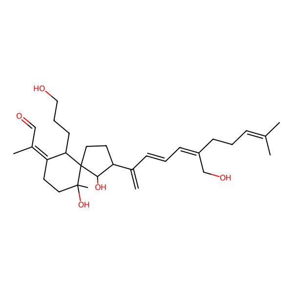 2D Structure of (2Z)-2-[(3S,4S,5S,6R,10S)-4,10-dihydroxy-3-[(3E,5Z)-6-(hydroxymethyl)-10-methylundeca-1,3,5,9-tetraen-2-yl]-6-(3-hydroxypropyl)-10-methylspiro[4.5]decan-7-ylidene]propanal