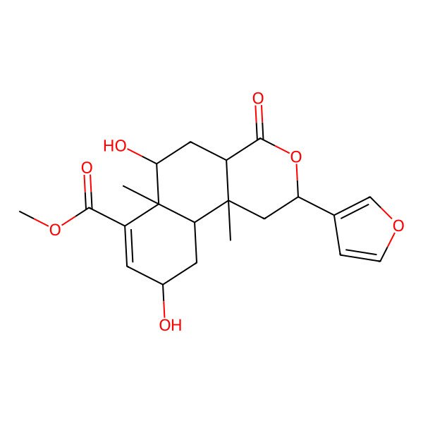 2D Structure of Methyl 2-(furan-3-yl)-6,9-dihydroxy-6a,10b-dimethyl-4-oxo-1,2,4a,5,6,9,10,10a-octahydrobenzo[f]isochromene-7-carboxylate