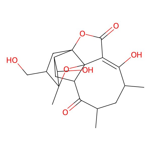2D Structure of 2,10-Dihydroxy-16-(hydroxymethyl)-1,7,9-trimethyl-13,17-dioxapentacyclo[9.5.2.03,14.05,18.014,18]octadec-10-ene-6,12-dione