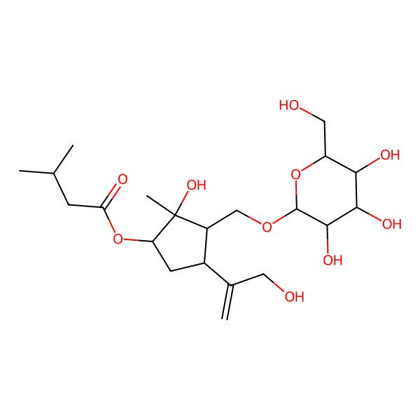 2D Structure of [2-Hydroxy-4-(3-hydroxyprop-1-en-2-yl)-2-methyl-3-[[3,4,5-trihydroxy-6-(hydroxymethyl)oxan-2-yl]oxymethyl]cyclopentyl] 3-methylbutanoate