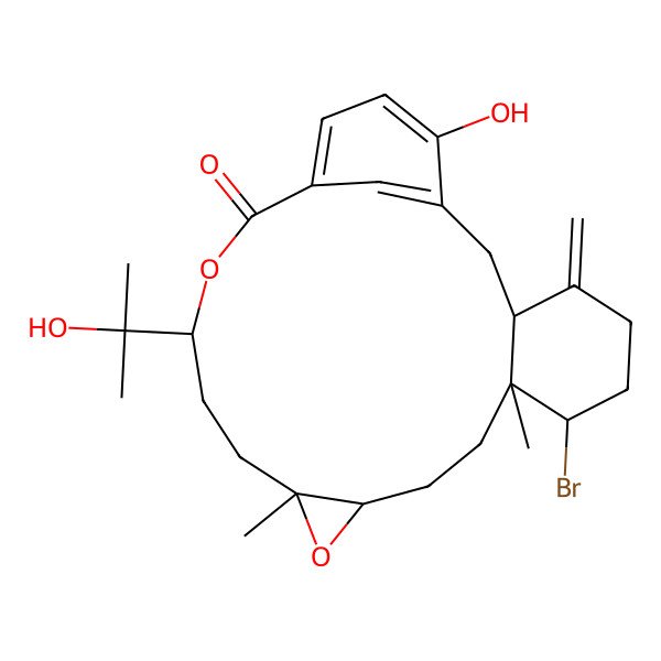 2D Structure of 7-Bromo-22-hydroxy-16-(2-hydroxypropan-2-yl)-8,13-dimethyl-4-methylidene-12,17-dioxatetracyclo[17.3.1.03,8.011,13]tricosa-1(22),19(23),20-trien-18-one