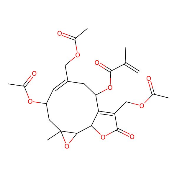 2D Structure of [6-Acetyloxy-8,12-bis(acetyloxymethyl)-4-methyl-13-oxo-3,14-dioxatricyclo[9.3.0.02,4]tetradeca-7,11-dien-10-yl] 2-methylprop-2-enoate