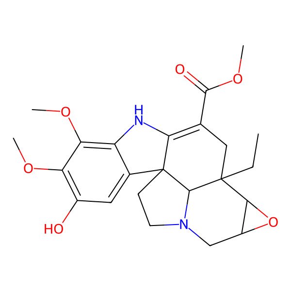 2D Structure of methyl (1R,12S,13S,15R,20R)-12-ethyl-4-hydroxy-5,6-dimethoxy-14-oxa-8,17-diazahexacyclo[10.7.1.01,9.02,7.013,15.017,20]icosa-2,4,6,9-tetraene-10-carboxylate