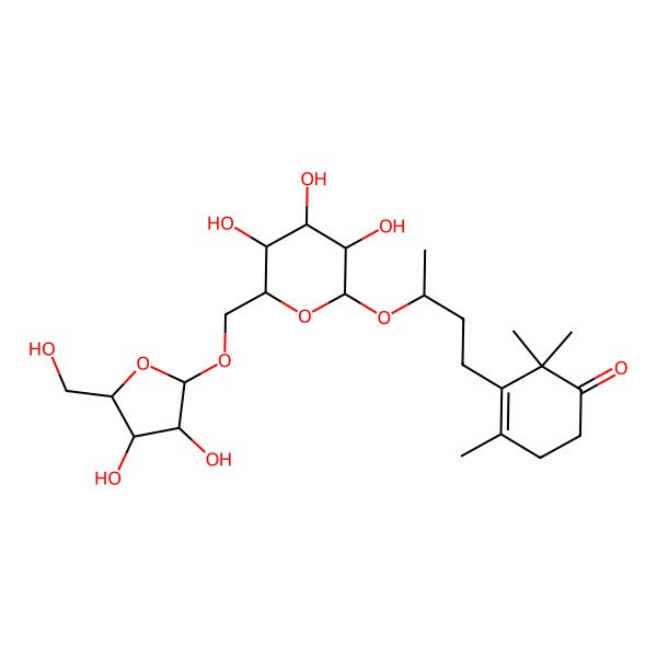 2D Structure of 3-[(3S)-3-[(2R,3R,4S,5R,6R)-6-[[(2R,3R,4S,5S)-3,4-dihydroxy-5-(hydroxymethyl)oxolan-2-yl]oxymethyl]-3,4,5-trihydroxyoxan-2-yl]oxybutyl]-2,2,4-trimethylcyclohex-3-en-1-one