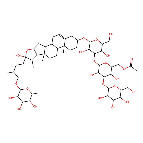 2D Structure of [6-[3,5-Dihydroxy-2-(hydroxymethyl)-6-[[6-hydroxy-7,9,13-trimethyl-6-[3-methyl-4-(3,4,5-trihydroxy-6-methyloxan-2-yl)oxybutyl]-5-oxapentacyclo[10.8.0.02,9.04,8.013,18]icos-18-en-16-yl]oxy]oxan-4-yl]oxy-3,5-dihydroxy-4-[3,4,5-trihydroxy-6-(hydroxymethyl)oxan-2-yl]oxyoxan-2-yl]methyl acetate