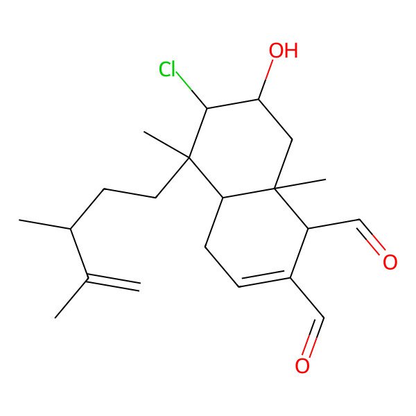 2D Structure of 6-Chloro-5-(3,4-dimethylpent-4-enyl)-7-hydroxy-5,8a-dimethyl-1,4,4a,6,7,8-hexahydronaphthalene-1,2-dicarbaldehyde