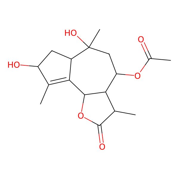 2D Structure of [(3S,3aS,4S,6R,6aR,8R,9bS)-6,8-dihydroxy-3,6,9-trimethyl-2-oxo-3,3a,4,5,6a,7,8,9b-octahydroazuleno[4,5-b]furan-4-yl] acetate