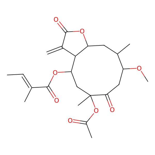 2D Structure of [(3aS,4S,6R,9R,10R,11aR)-6-acetyloxy-9-methoxy-6,10-dimethyl-3-methylidene-2,7-dioxo-3a,4,5,8,9,10,11,11a-octahydrocyclodeca[b]furan-4-yl] (Z)-2-methylbut-2-enoate